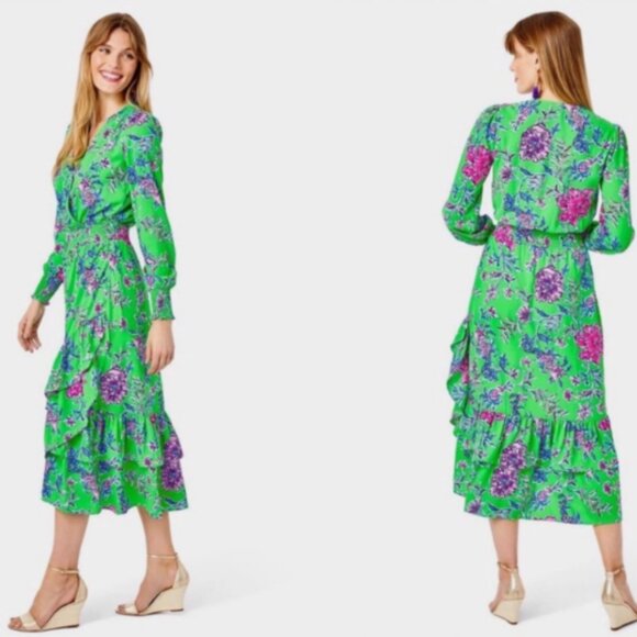 NWT Lilly Pulitzer Cristiana Midi Dress in Gecko Green Brewster Bloom Size 16 - Picture 2 of 15